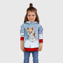 Толстовка-худи детская Чихуахуа в снегу, цвет: 3D-красный — фото 2