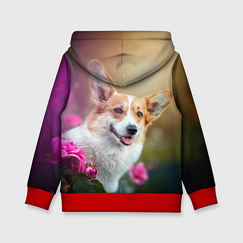 Детская толстовка Корги в розовом кусте / 3D-Красный – фото 2