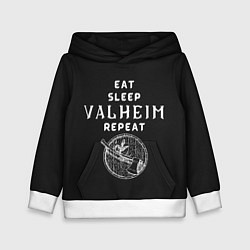 Толстовка-худи детская Eat Sleep Valheim Repeat, цвет: 3D-белый