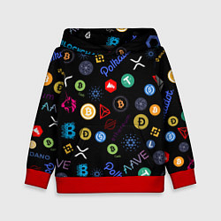 Толстовка-худи детская BITCOIN PATTERN БИТКОИН Z, цвет: 3D-красный