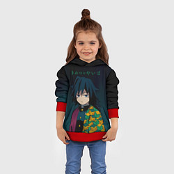 Толстовка-худи детская Гию Томиока Kimetsu no Yaiba, цвет: 3D-красный — фото 2