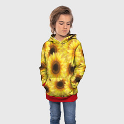 Толстовка-худи детская Подсолнухи в поле, цвет: 3D-красный — фото 2