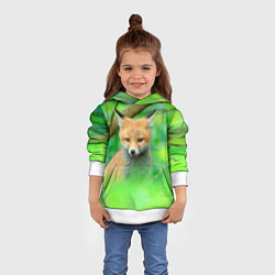 Толстовка-худи детская Лисенок в зеленом лесу, цвет: 3D-белый — фото 2