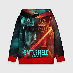 Толстовка-худи детская Battlefield 2042 Soldier face, цвет: 3D-красный