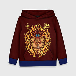 Толстовка-худи детская One Piece Портгас Д Эйс в огне, цвет: 3D-синий