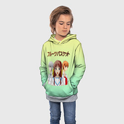 Толстовка-худи детская Корзинка фруктов, персонажи, цвет: 3D-меланж — фото 2