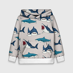 Толстовка-худи детская Кровожадные акулы паттерн, цвет: 3D-белый