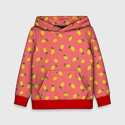 Толстовка-худи детская Лимоны на кораловом, цвет: 3D-красный