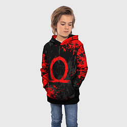 Толстовка-худи детская GOD OF WAR LOGO RED, БРЫЗГИ КРАСОК, цвет: 3D-черный — фото 2