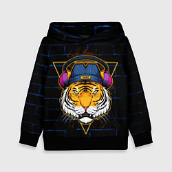 Толстовка-худи детская Тигр в наушниках SWAG, цвет: 3D-черный