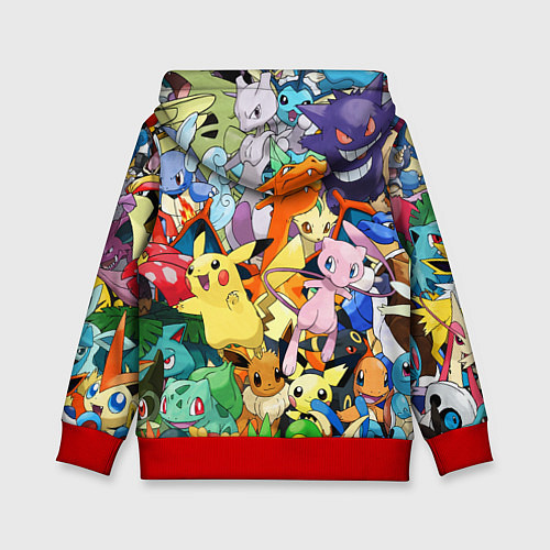Детская толстовка АНИМЕ, ПОКЕМОНЫ ВСЕ ПЕРСОНАЖИ POKEMON / 3D-Красный – фото 2