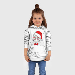 Толстовка-худи детская Новогодний тигр летящие снежинки, цвет: 3D-белый — фото 2