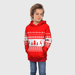 Толстовка-худи детская КРАСНО-БЕЛЫЙ СВИТЕР С ОЛЕНЯМИ, цвет: 3D-красный — фото 2