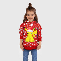 Толстовка-худи детская НОВОГОДНИЙ СВИТЕР С ПИКАЧУ, цвет: 3D-красный — фото 2