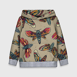 Толстовка-худи детская Мотыльки-черепа, цвет: 3D-меланж