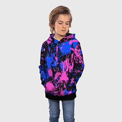 Толстовка-худи детская НЕОНОВЫЕ БРЫЗГИ КРАСОК, ЯРКИЕ КРАСКИ, цвет: 3D-черный — фото 2