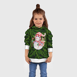 Толстовка-худи детская Снеговичок На Еловом Фоне Елочная Текстура Новый Г, цвет: 3D-белый — фото 2
