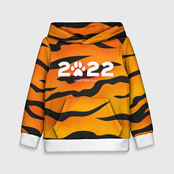 Толстовка-худи детская Новогодний тигр Новый год 2022, цвет: 3D-белый