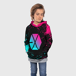 Толстовка-худи детская EXO BAND NEON LOGO НЕОНОВЫЕ БРЫЗГИ КРАСОК, цвет: 3D-меланж — фото 2