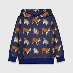 Толстовка-худи детская Английские бульдоги паттерн, цвет: 3D-синий