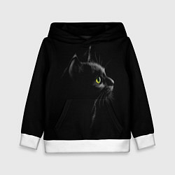 Толстовка-худи детская Черный кот на черном фоне, цвет: 3D-белый