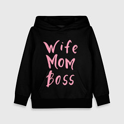 Толстовка-худи детская Wife Mom Boss, цвет: 3D-черный