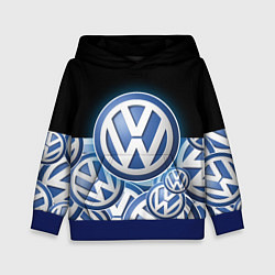 Толстовка-худи детская Volkswagen Большое лого паттерн, цвет: 3D-синий