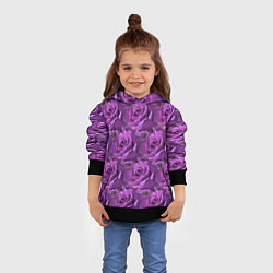 Толстовка-худи детская Фиолетовые цветы паттерн, цвет: 3D-черный — фото 2