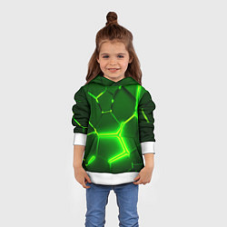 Толстовка-худи детская 3D ПЛИТЫ НЕОН NEON GREEN HEXAGON РАЗЛОМ, цвет: 3D-белый — фото 2