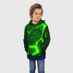 Толстовка-худи детская 3D ПЛИТЫ НЕОН NEON GREEN HEXAGON РАЗЛОМ, цвет: 3D-синий — фото 2