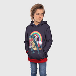 Толстовка-худи детская Модный Единорог На Динозавре, цвет: 3D-красный — фото 2