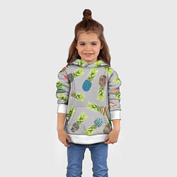 Толстовка-худи детская Узорные ананасы, цвет: 3D-белый — фото 2