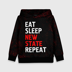Толстовка-худи детская Eat Sleep New State Repeat - Потертости, цвет: 3D-черный