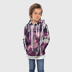 Толстовка-худи детская Абстракция Гранж Потеки краски Бордовый и белый, цвет: 3D-белый — фото 2
