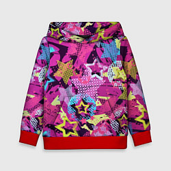 Толстовка-худи детская Star Colorful Pattern Fashion Neon, цвет: 3D-красный