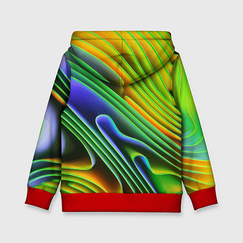 Детская толстовка Цветные неоновые полосы Абстракция Color neon patt / 3D-Красный – фото 2