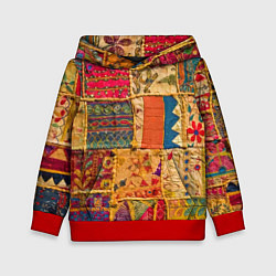 Толстовка-худи детская Пэчворк Лоскутное одеяло Patchwork Quilt, цвет: 3D-красный