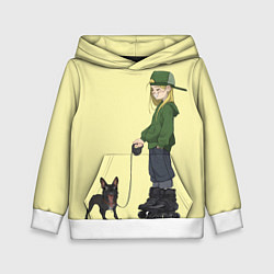 Толстовка-худи детская Девочка и собака-улыбака, цвет: 3D-белый