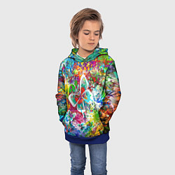 Толстовка-худи детская Яркое безумие Бабочки, кляксы, граффити, цвет: 3D-синий — фото 2
