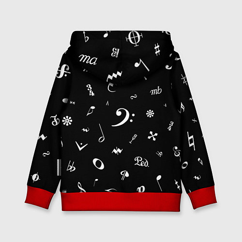 Детская толстовка Нотные Знаки Белые на Черном / 3D-Красный – фото 2
