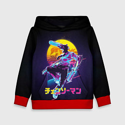 Толстовка-худи детская CHAINSAW MAN on the background of the moon, цвет: 3D-красный