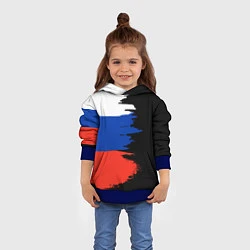 Толстовка-худи детская Российский триколор на темном фоне, цвет: 3D-синий — фото 2