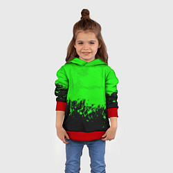Толстовка-худи детская САЛАТОВЫЕ НЕОНОВЫЕ БРЫЗГИ КРАСКИ, цвет: 3D-красный — фото 2