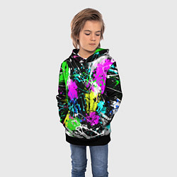 Толстовка-худи детская Разноцветные пятна краски на черном фоне, цвет: 3D-черный — фото 2