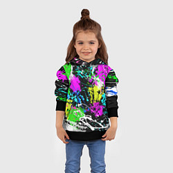 Толстовка-худи детская Разноцветные пятна краски на черном фоне, цвет: 3D-черный — фото 2