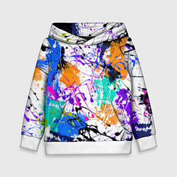Толстовка-худи детская Брызги и мазки разноцветных красок на белом фоне, цвет: 3D-белый