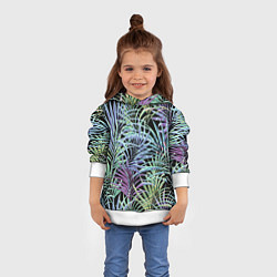Толстовка-худи детская Разноцветные Листья Пальм В Ночных Джунглях, цвет: 3D-белый — фото 2