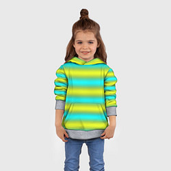 Толстовка-худи детская Бирюзово-желтые неоновые полосы, цвет: 3D-меланж — фото 2