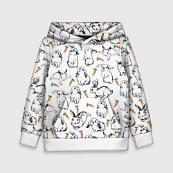Толстовка-худи детская Зайцы с морковками, цвет: 3D-белый