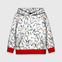 Толстовка-худи детская Зайцы с морковками, цвет: 3D-красный